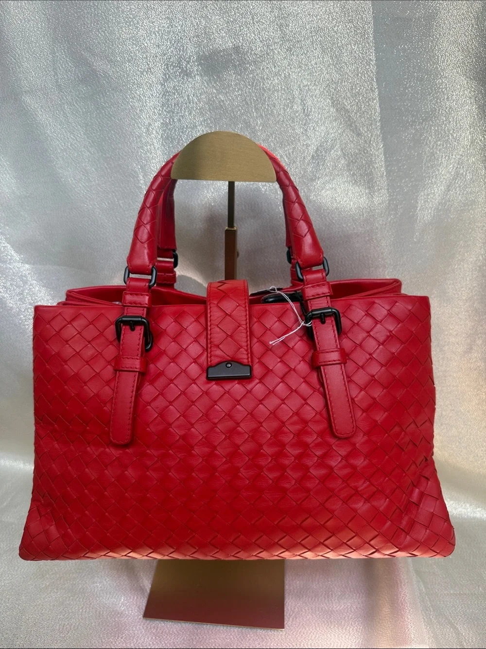 Bottega Veneta Red Intacciato Nappa Leather Roma Bag